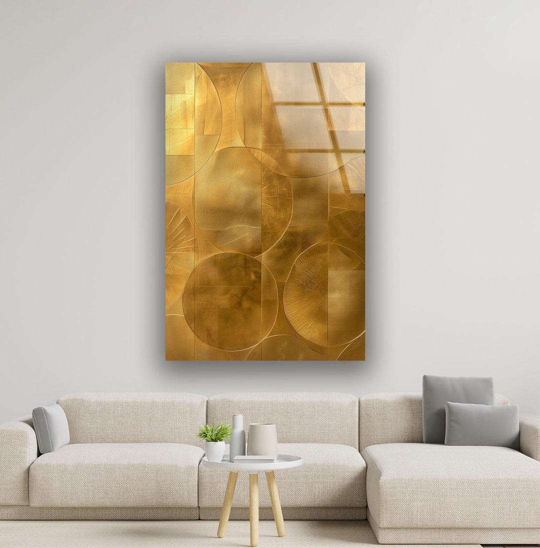 Golden Abstract Geometric Glass Wall Art