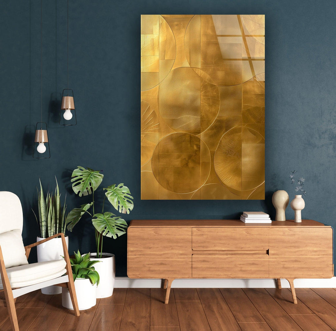 Abstract Gold Geometric Glass Wall Art tulup glass