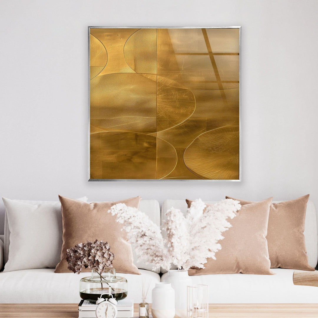 Abstract Gold Geometric framed Glass Wall Art