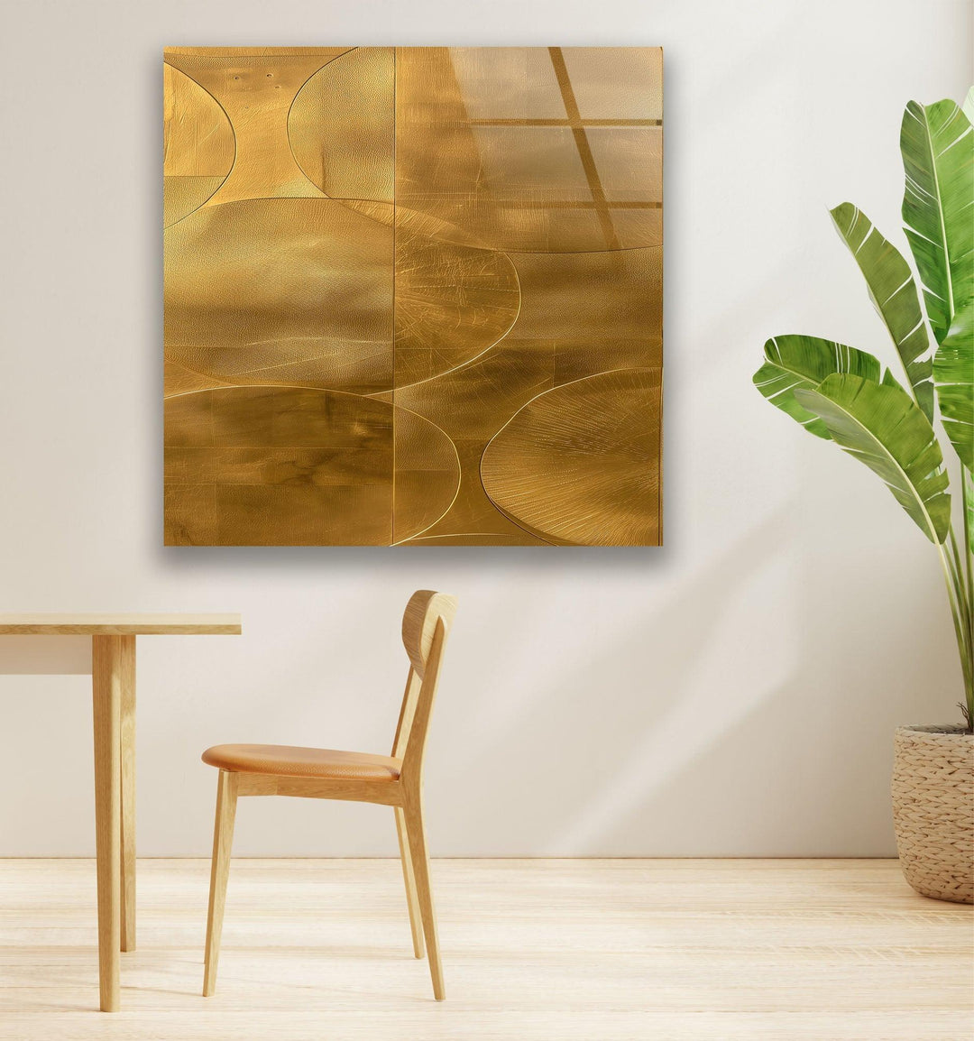 Abstract Golden round shapes Glass Wall Art