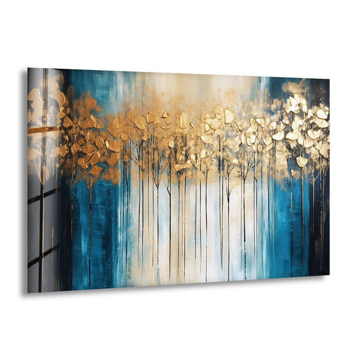 Abstract Gold Leaf Forest Glass Wall Art, print picture on glass, Tempered Glass Wall Art