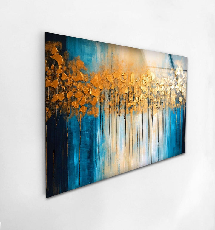 Abstract Gold Leaf Forest Glass Wall Art, art glass wall art, glass wall art pictures