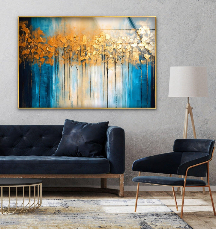 Abstract Gold Leaf Forest Glass Wall Art, glass image printing, glass prints from photos