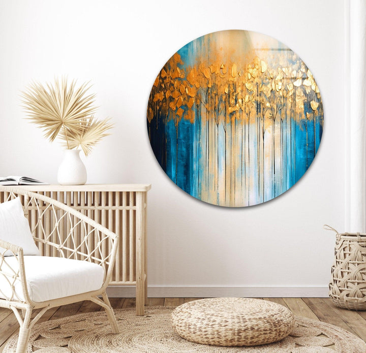 Abstract Gold Leaf Forest Glass Wall Art, Glass Printing Wall Art, Print photos on glass