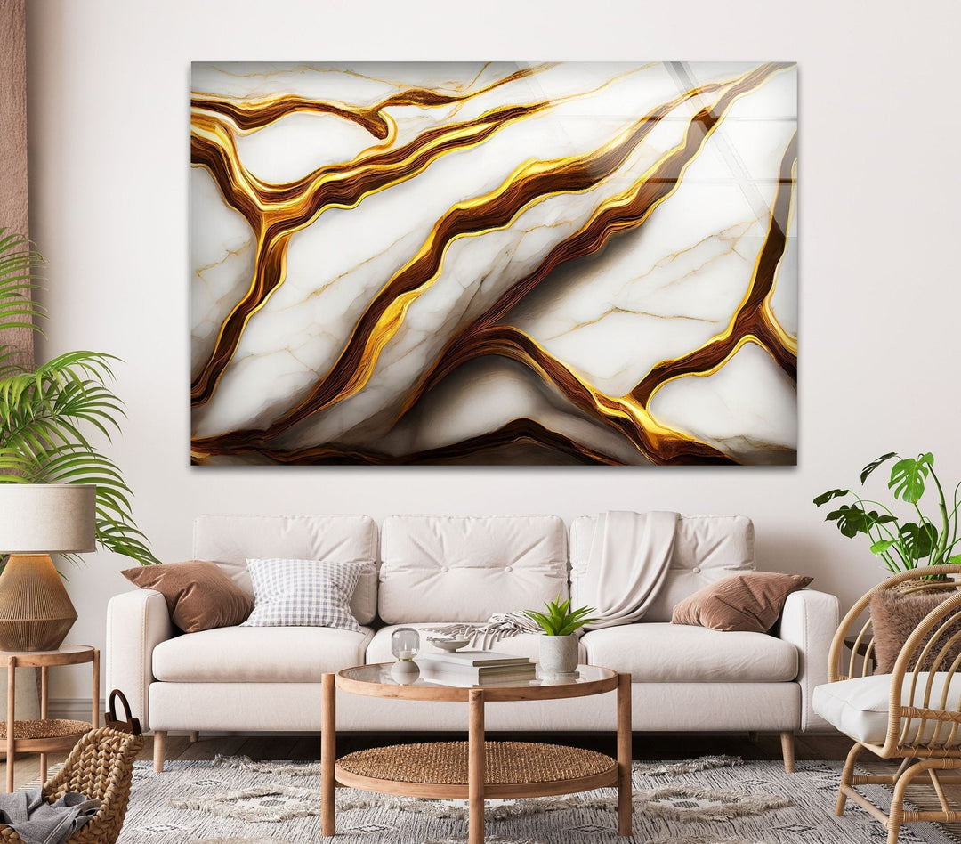 Abstract Golden Details Marble Glass Wall Art Glass Printing Wall Art, Print photos on glass