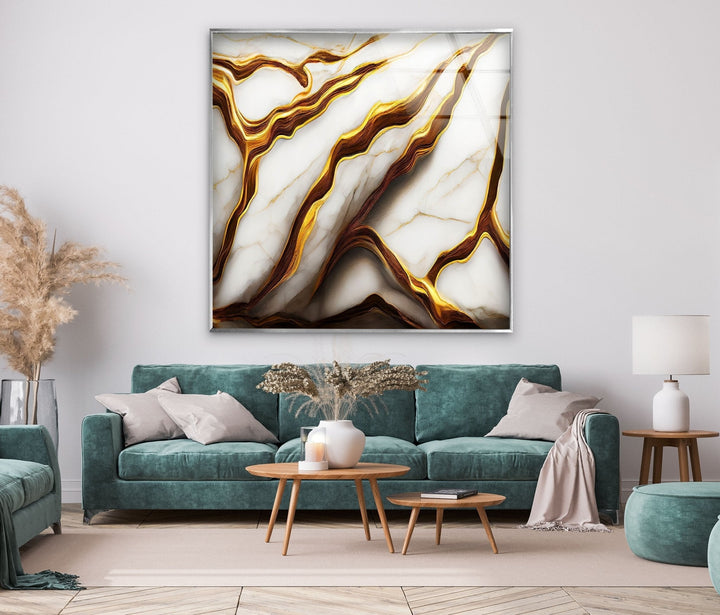 Abstract Golden Details Marble Glass Wall Art glass image printing, glass prints from photos
