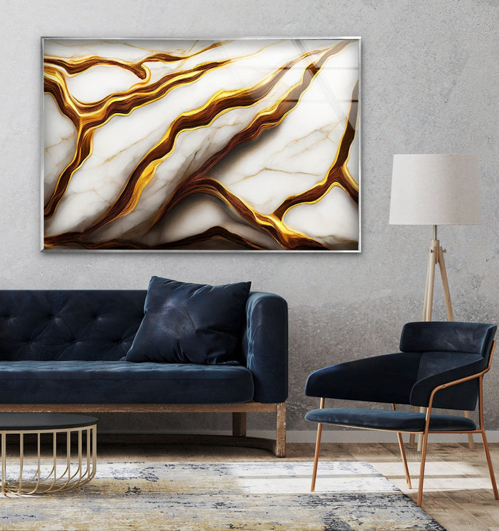 Abstract Golden Details Marble Glass Wall Art glass pictures for Wall, glass prints wall art
