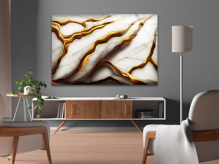 Abstract Golden Details Marble Glass Wall Art photo print on glass, prints on glass wall art
