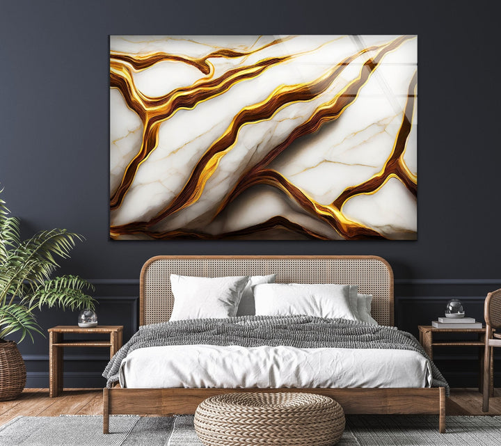 Abstract Golden Details Marble Glass Wall Art custom glass pictures, glass art prints
