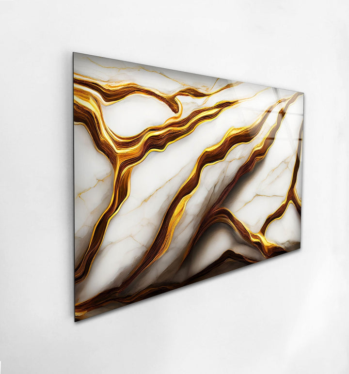 Abstract Golden Details Marble Glass Wall Art large glass photo prints, glass wall photos
