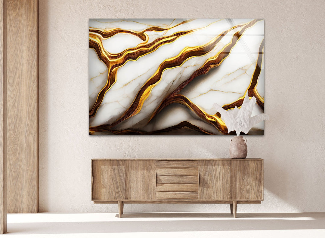 Abstract Golden Details Marble Glass Wall Art custom glass photo prints, large glass prints
