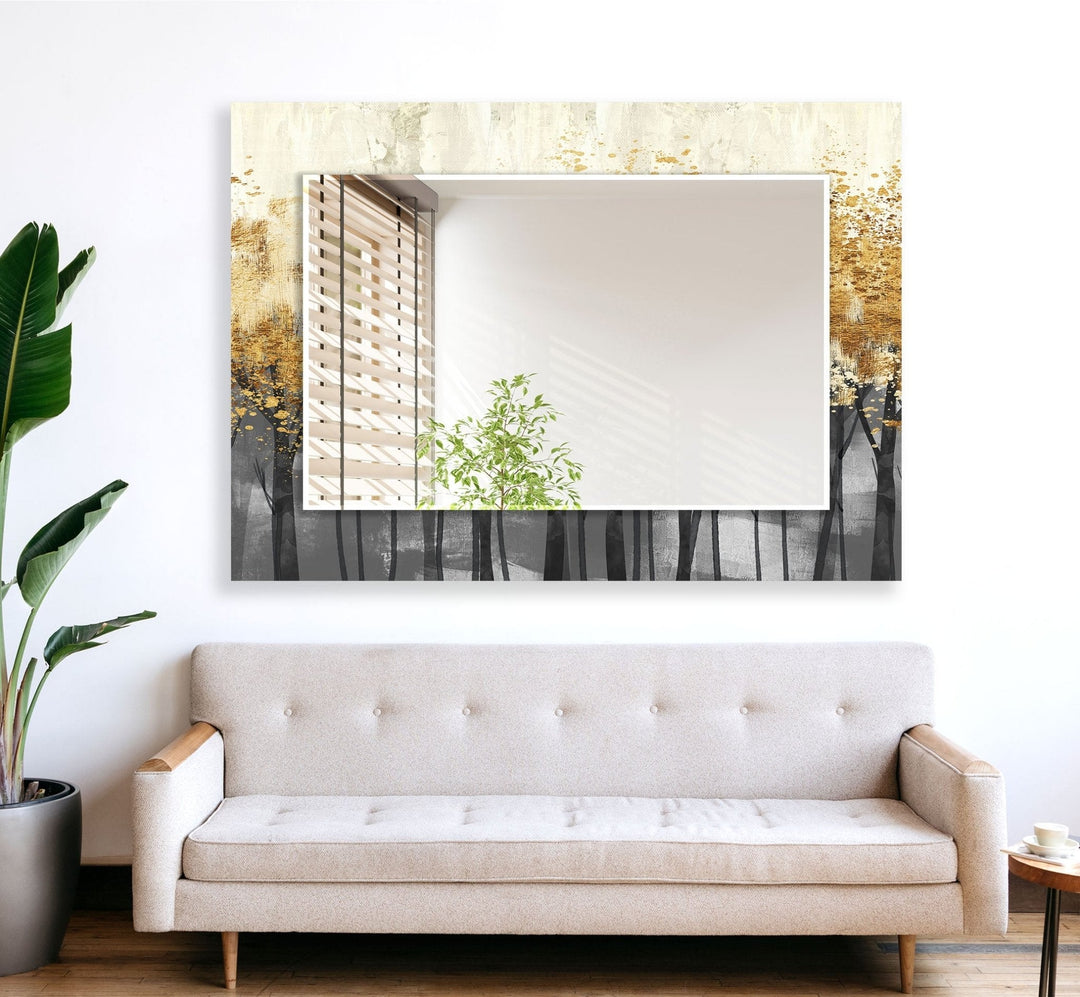 Abstract Golden Trees Wall Mirror living room mirror
