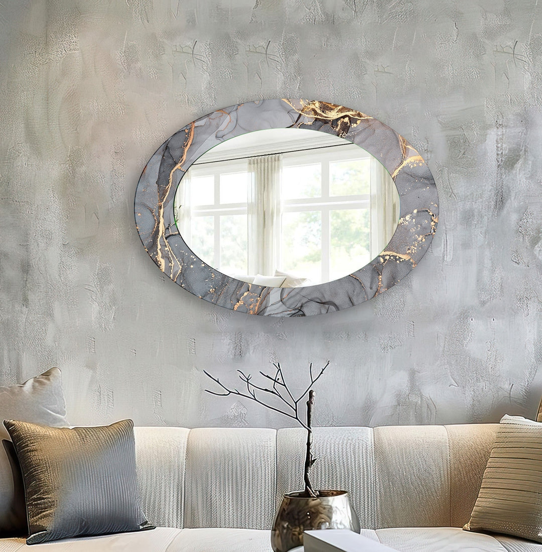 Abstract Gray Oval Wall Mirror