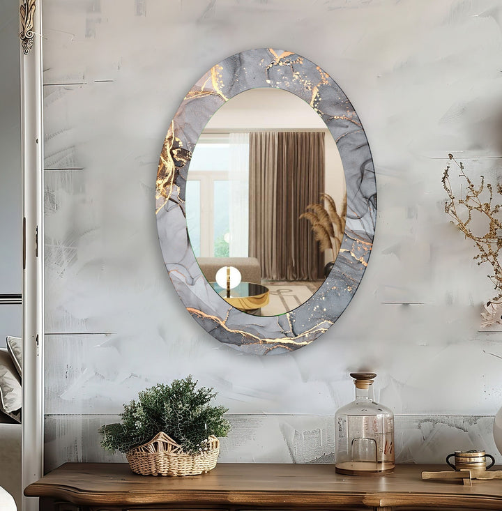 Abstract Gray Oval Wall Mirror