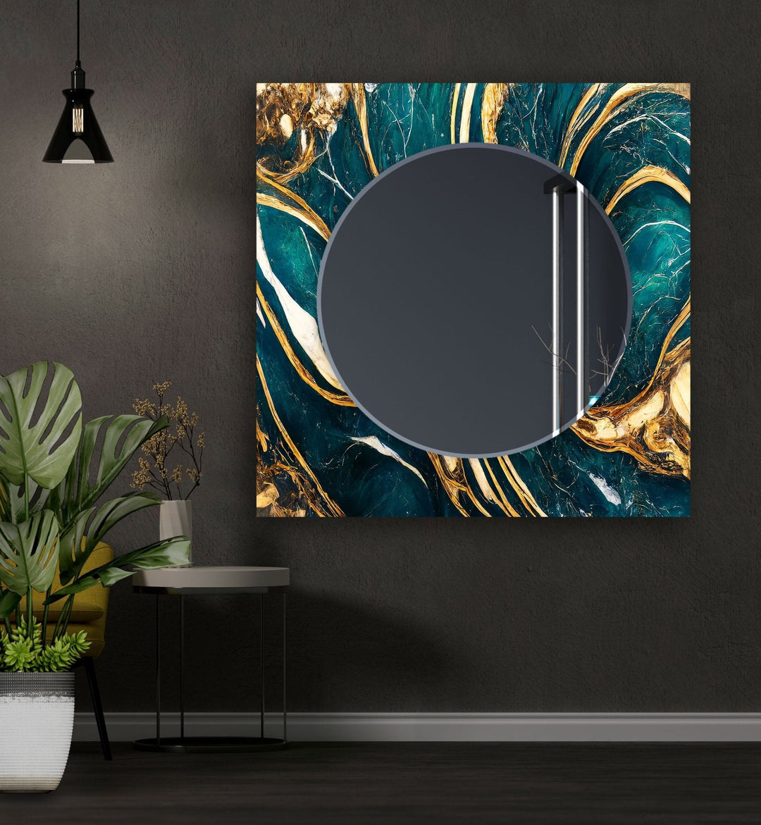 Abstract Green and Gold Wall Mirrors Marble Mirror
