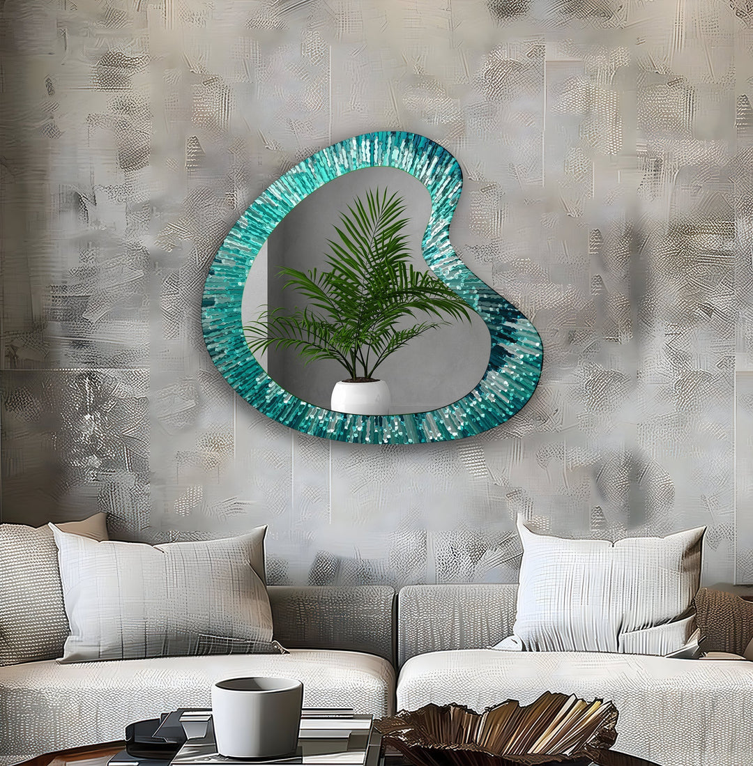 Abstract Green Lines Modern Wall Mirror