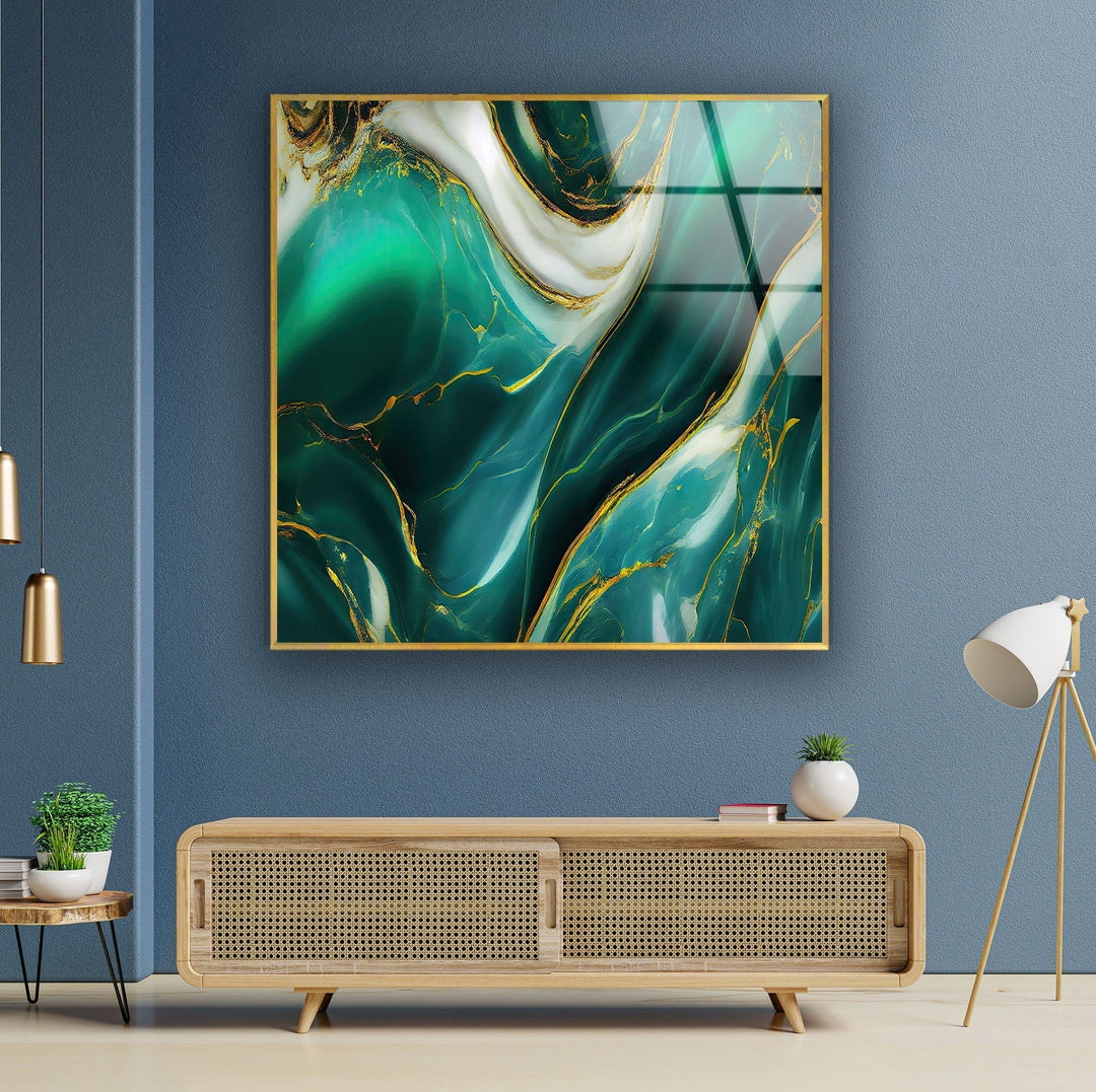 Abstract Green Marble Glass Wall Art