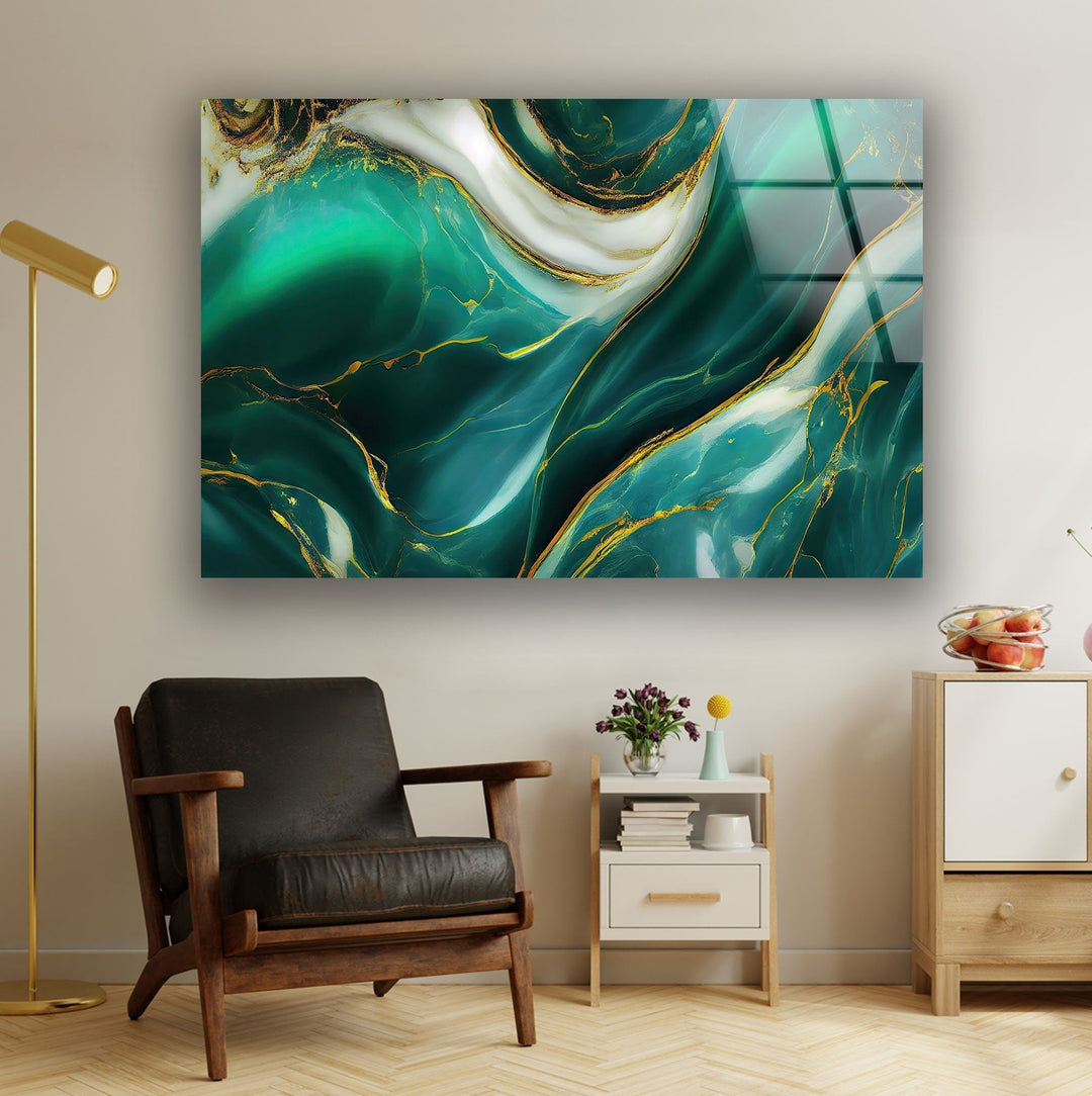 Abstract Green Marble Glass Wall Art