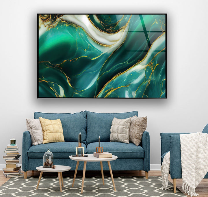 Abstract Green Marble Glass Wall Art