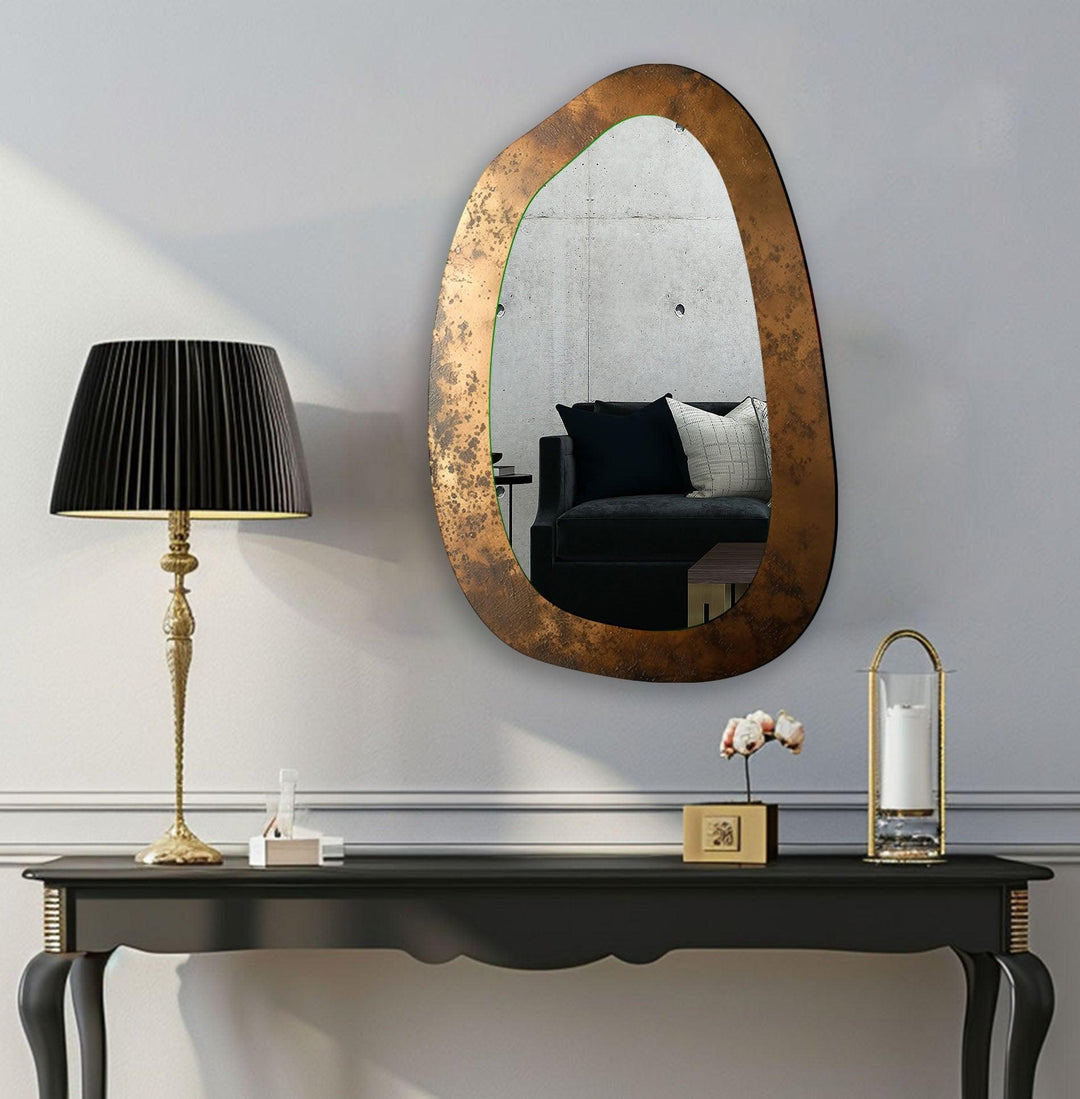 Abstract Large Asymmetrical Glass Wall Mirror