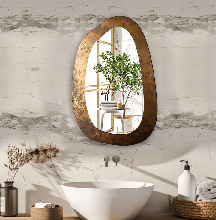 Abstract Large Asymmetrical Glass Wall Mirror