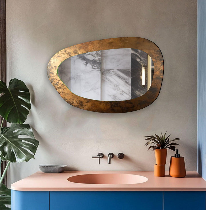 Abstract Large Asymmetrical Glass Wall Mirror