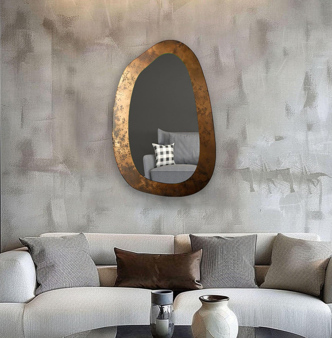 Abstract Large Asymmetrical Glass Wall Mirror