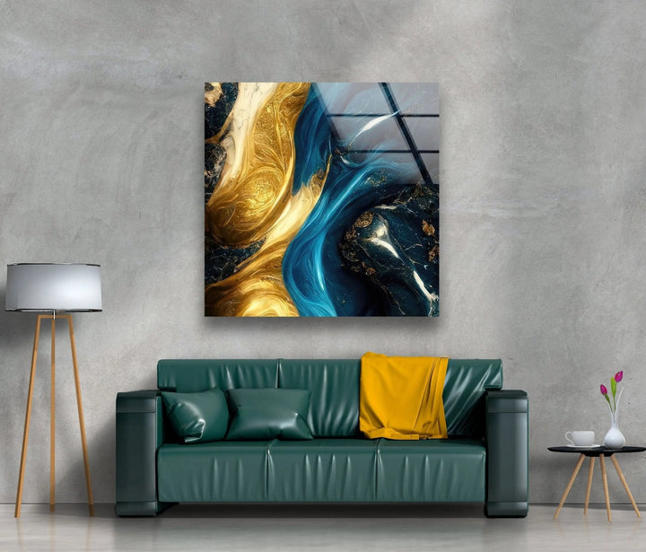 Blue marbled glass wall art