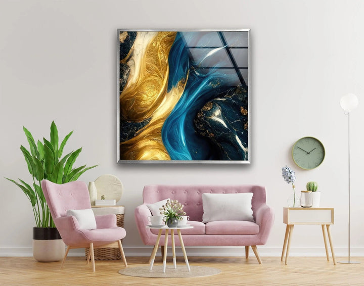 Abstract Marble Gold Glass Wall Art