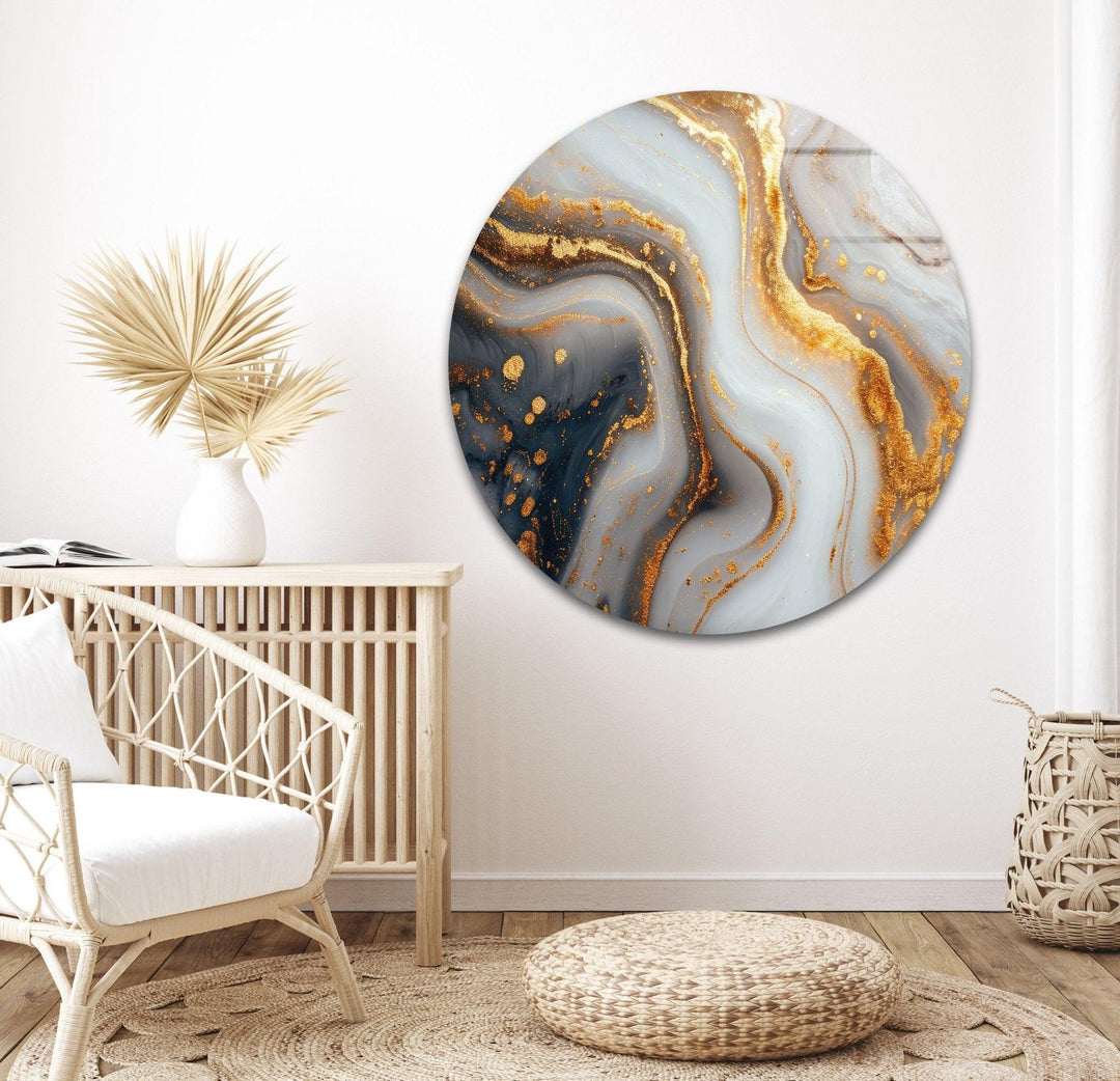 Abstract Marbled Surface Gold Veins Glass wall art Prints