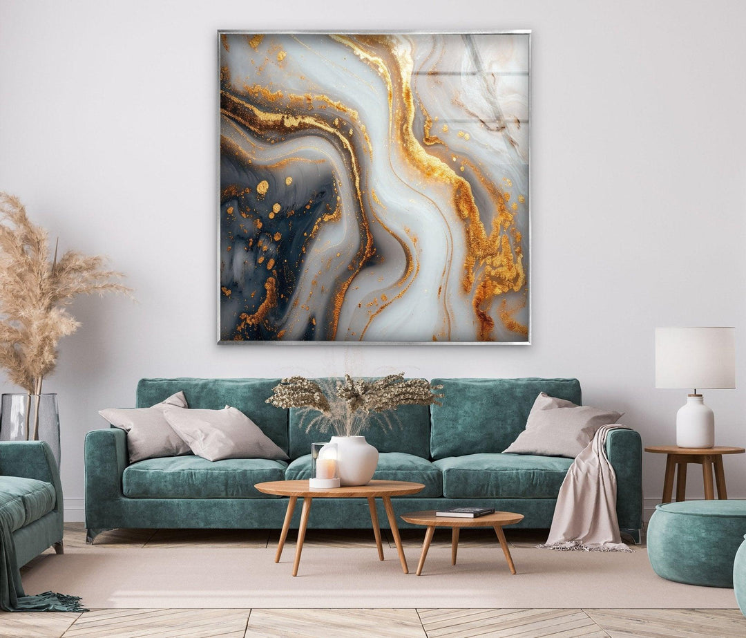 Abstract Marbled Surface Gold Veins tempered Glass Prints artdesigna wall art