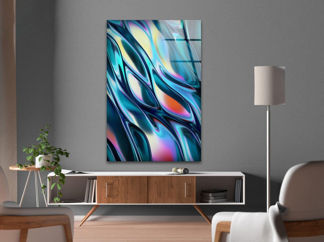 Abstract Metal Waves Glass Wall Art print picture on glass, Tempered Glass Wall Art