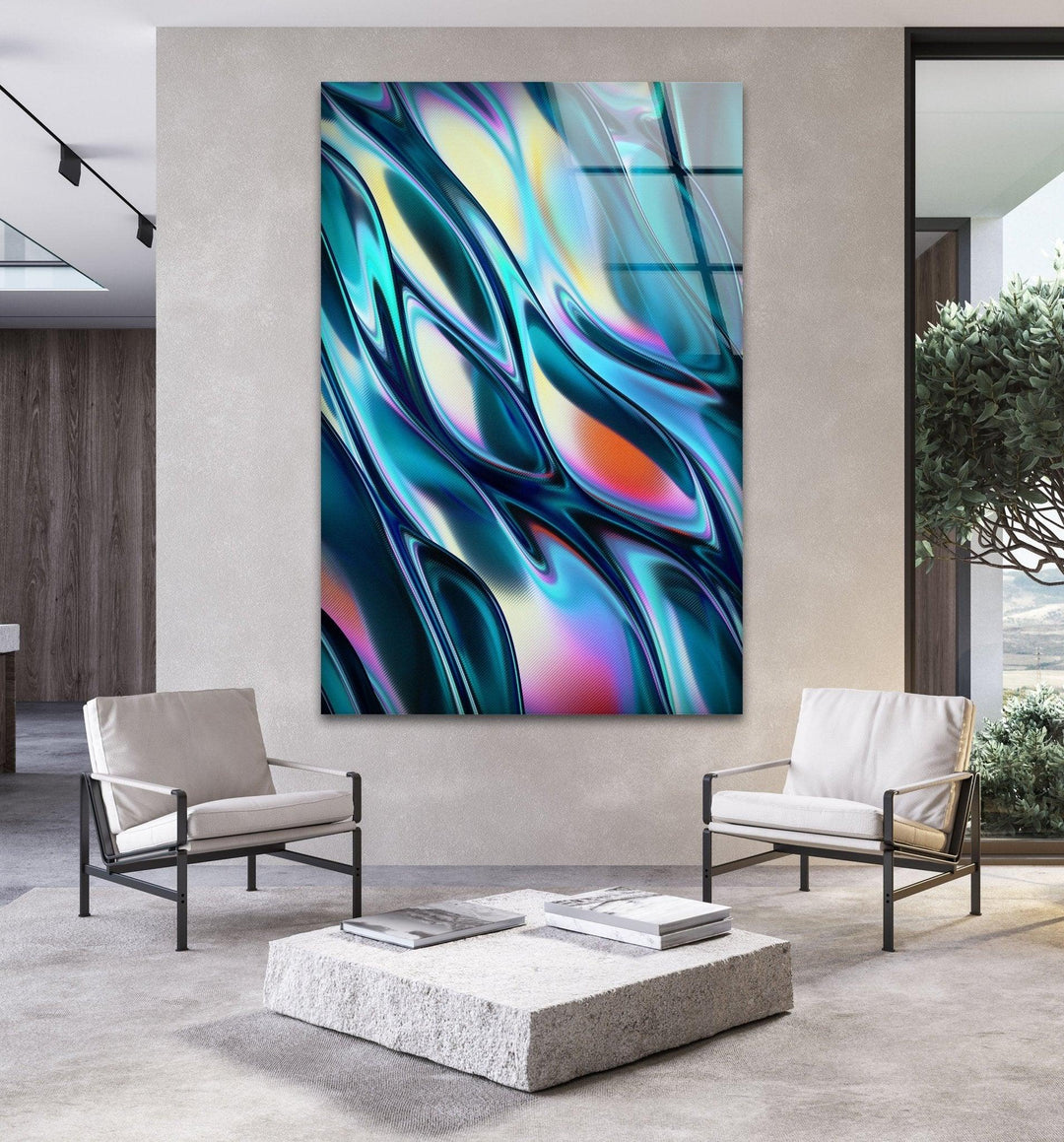 Abstract Metal Waves Glass Wall Art photo print on glass, prints on glass wall art