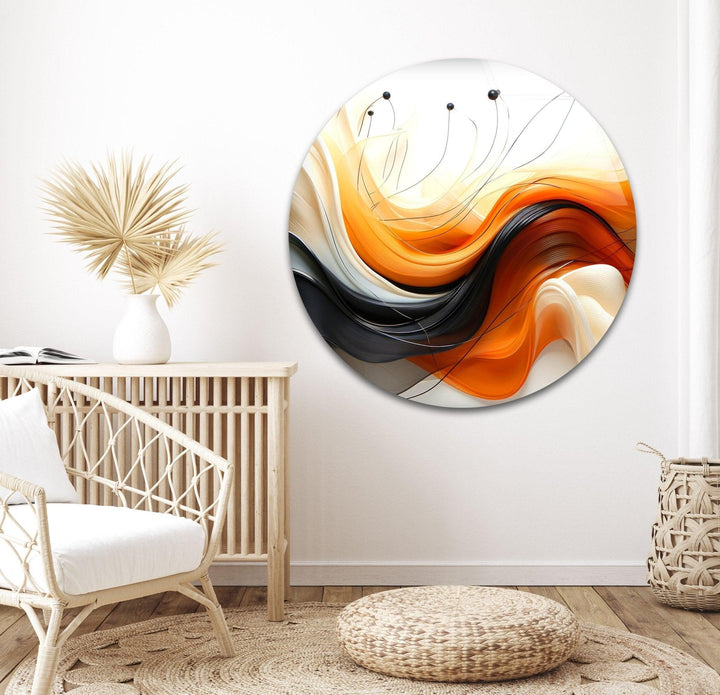 Abstract Orange & Black Wave Glass Wall Art glass art painting, glass art for the Wall