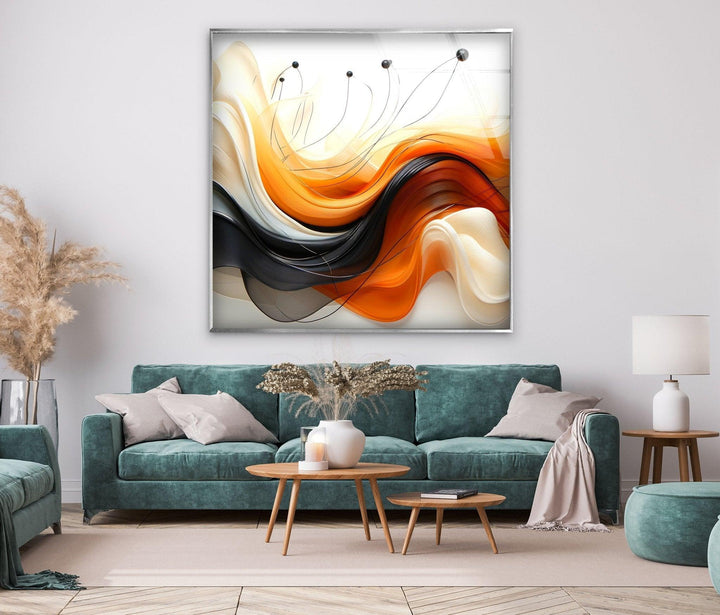 Abstract Orange & Black Wave Glass Wall Art art glass wall art, glass wall art pictures