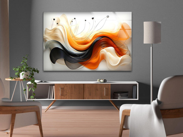 Abstract Orange & Black Wave Glass Wall Art glass photo prints, glass picture prints