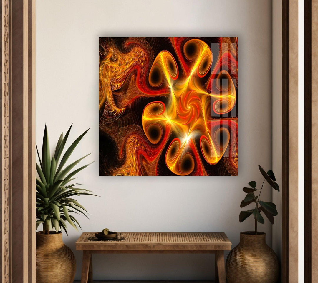 Abstract Orange Fractal Glass Wall Art custom glass pictures, glass art prints
