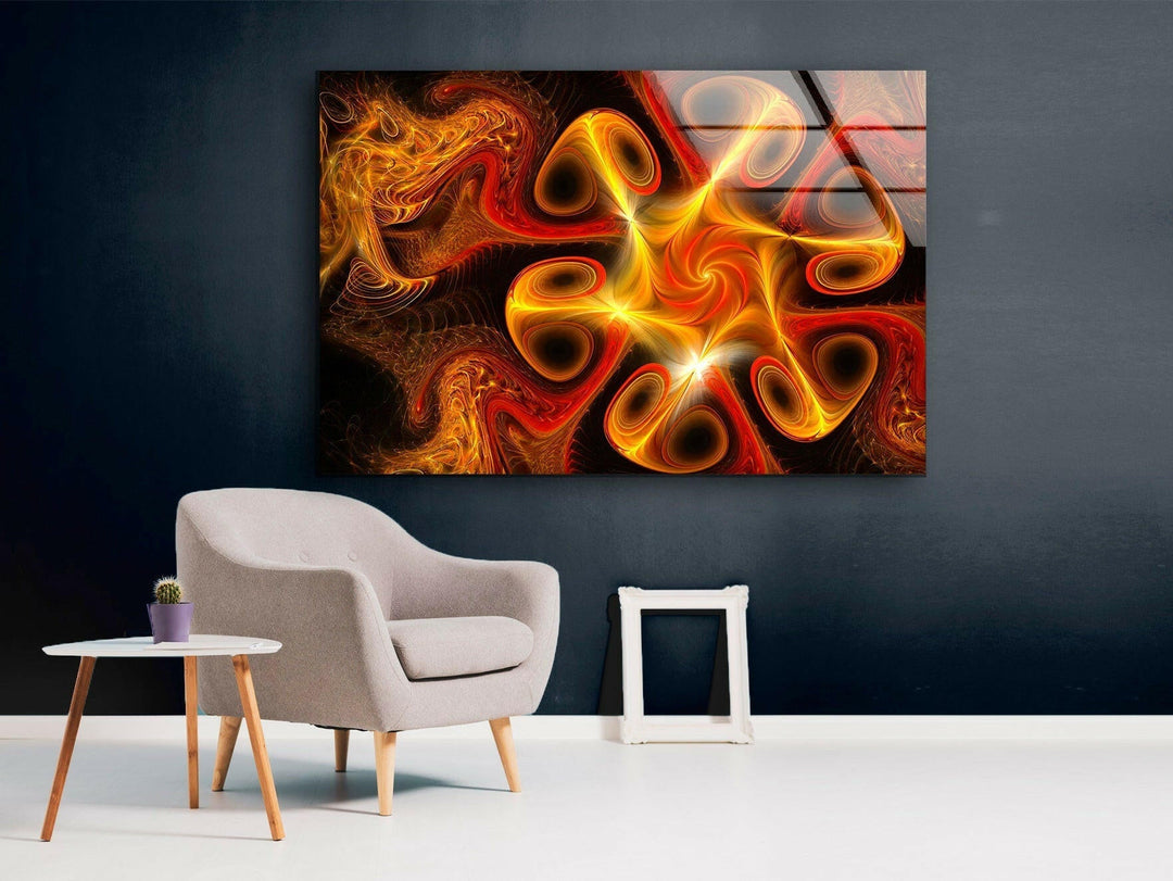 Abstract Orange Fractal Glass Wall Art glass pictures for Wall, glass prints wall art
