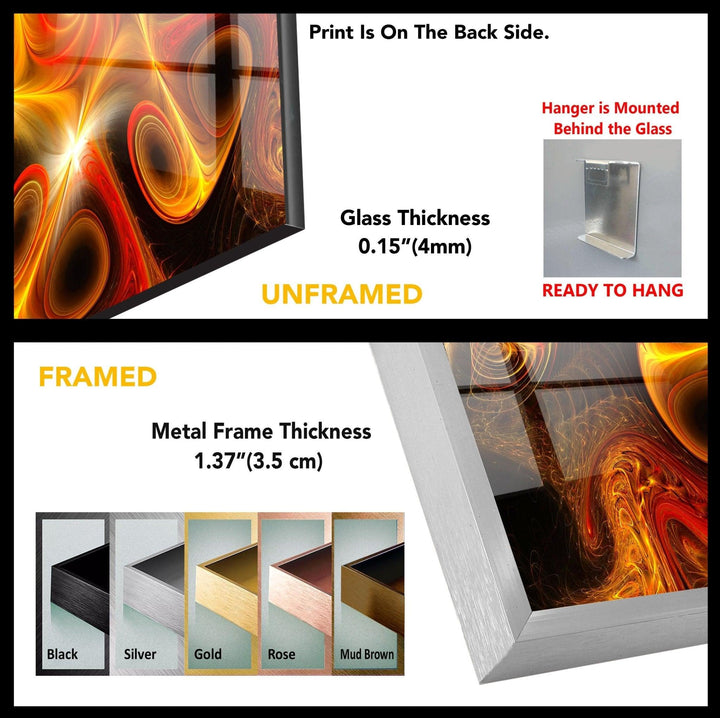 Abstract Orange Fractal Glass Wall Art