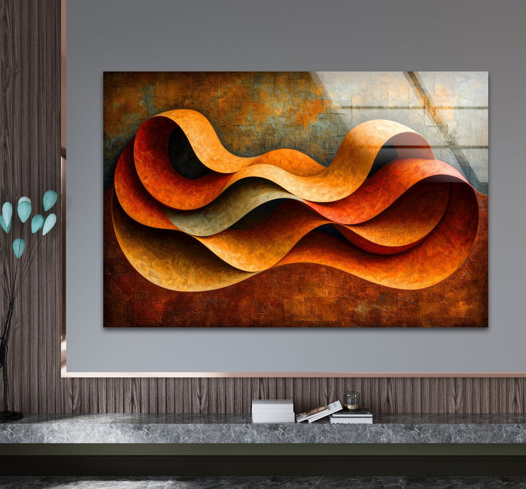 Abstract Orange Horizons Glass Wall Art Glass Printing Wall Art, Print photos on glass