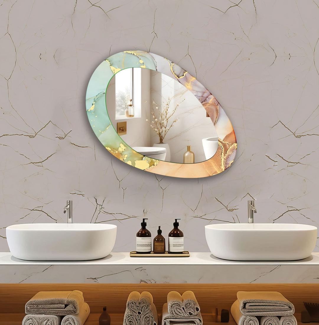 Abstract Oval Gold Wall Mirror