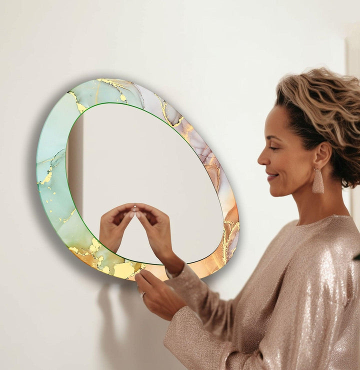 Abstract Oval Gold Wall Mirror