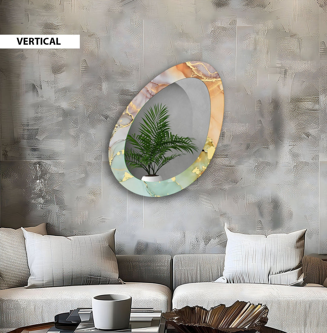 Abstract Oval Gold Wall Mirror