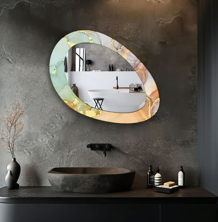 Abstract Oval Gold Wall Mirror