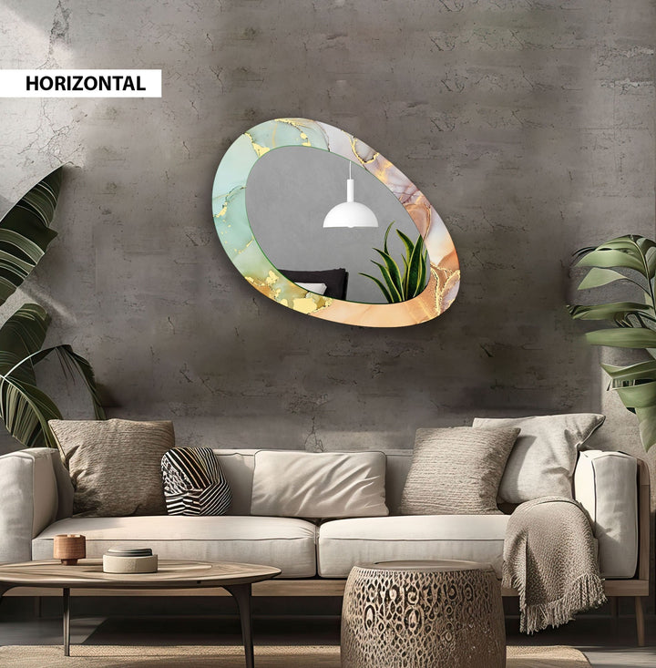 Abstract Oval Gold Wall Mirror