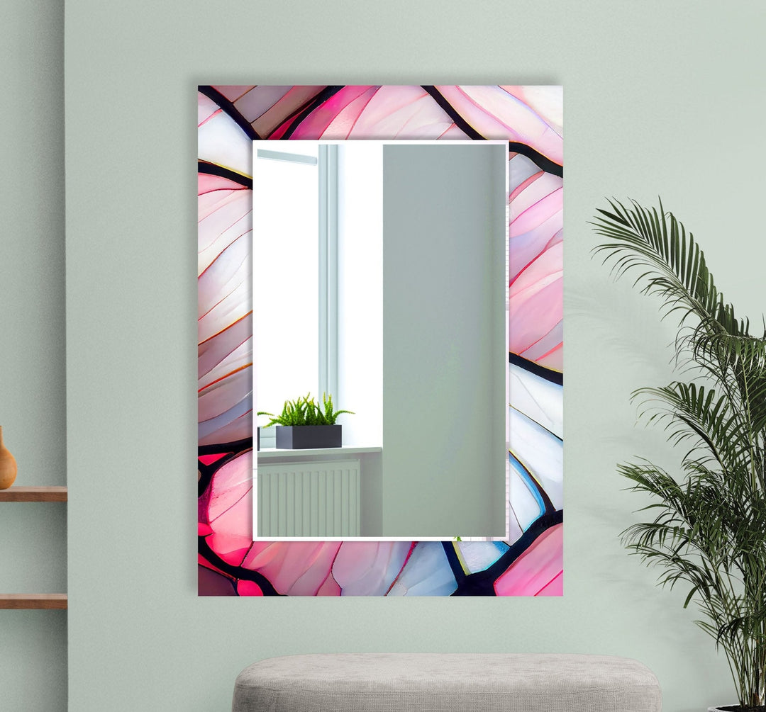 Abstract Pink Lines Wall Mirror