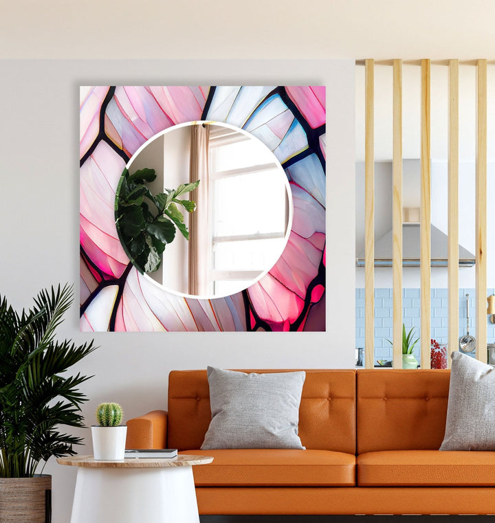 Abstract Pink Lines Wall Mirror