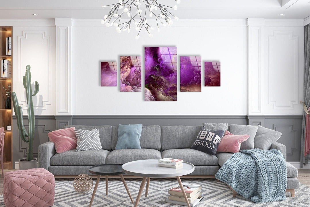 Purple Clouds Abstract Glass Wall Art, glass wall decor, glass wall art decor