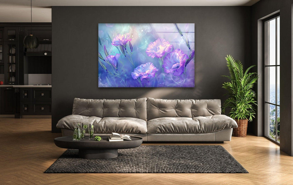 Abstract Purple Floral Glass Wall Art, glass wall decor, glass wall art decor