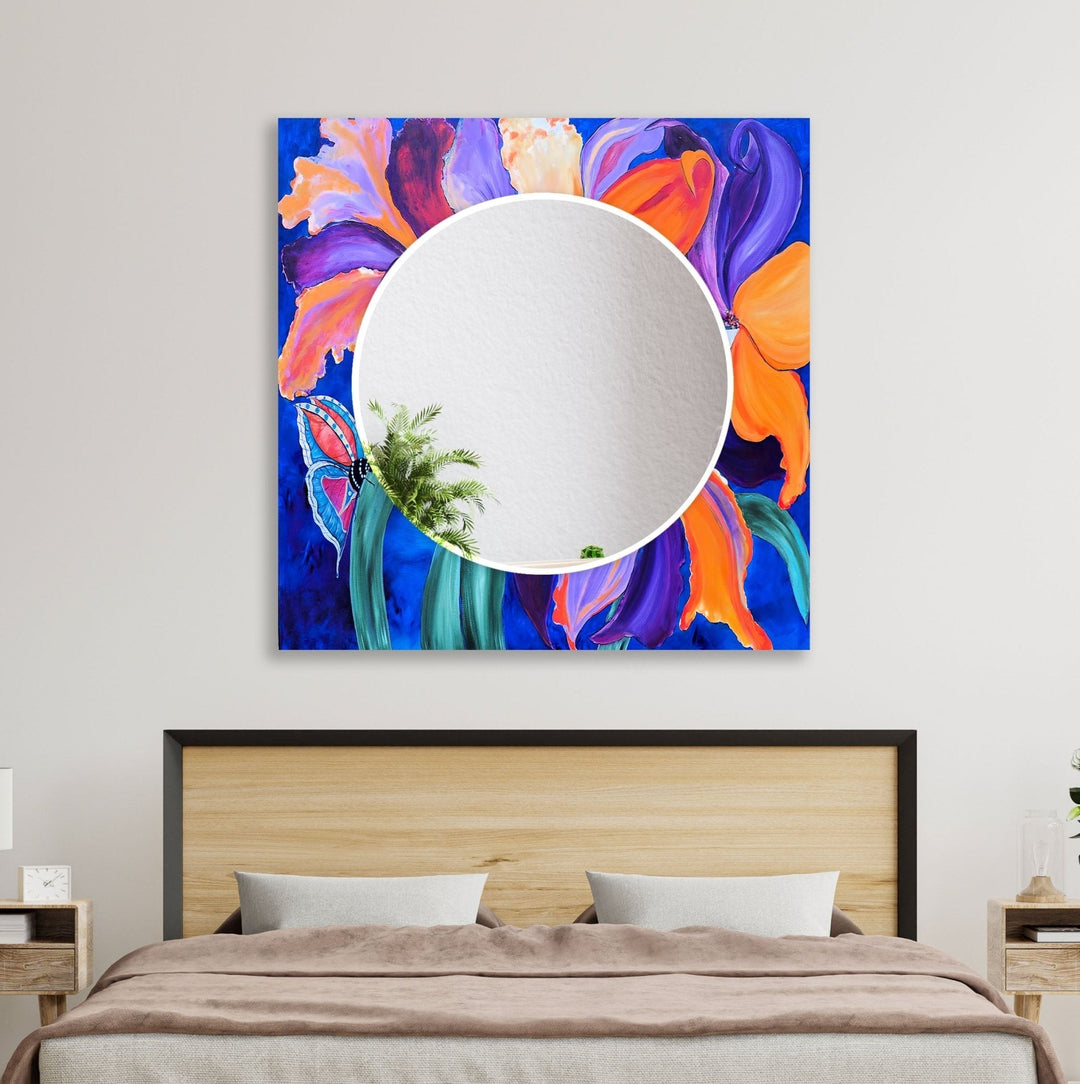 Abstract Purple Flower Painting Wall Mirror